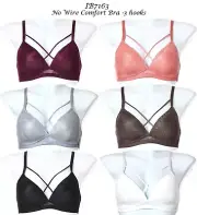 3-6 Bras Molded Cup Wirefree Comfort 3 Hook Bra Soft Lace Strappy Detail 63 S-XL