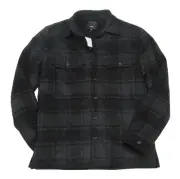 Vince Men's Black/Gray Plaid Sherpa Lined Military Shirt Jacket $395