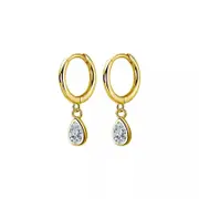 ANYCO Fashion Earrings Gold 925 Sterling Silver Sweet Water Drop Zircon Huggies Pendant for Women Jewelry
