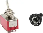 VEVEL 1/2PCS MTS-402 Red 6MM Toggle Switch Mini 12PIN Switches 2/3 Position Latching Switch MTS-403 SPDT ON-Off -ON Waterproof Cap(MTS-402 with Cap,1PCS)