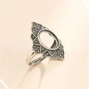 Ring Setting for 9x12mm Oval Cabochon 925 Silver Rhinestone Adjustable Ring Base