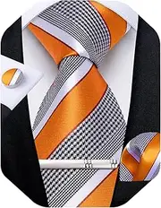 [DiBanGu] Tie Silk Stripe Men's Necktie and Pocket Square Woven Handkerchief Tie Clip Set