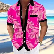 Men's Palm Leaf Tropical Plants Shirt Summer Hawaiian Shirt Button Up Shirt Short Sleeve Hawaiian Vacation Beach Wear Summer Spring Turndown 3D Print Collared