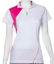 EPNY Women's Golf Short Sleeve Golf Shirt-White with Pink, Small ( 5321NCBX)