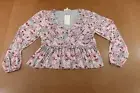 Brea Canyon Womens Size XL Mauve Floral Print Long Sleeve V Neck Peplum Top NWT