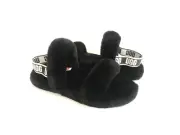 UGG FLUFF OH YEAH SLIDE BLACK SANDAL YOUTH US 6 /EU 38 /UK 5 FIT WOMEN US 8