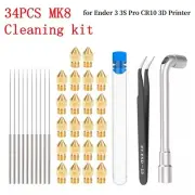 34Pcs MK8 Brass Pointed Nozzle Cleaning Kit For Ender 3 3S Pro CR10 3D Printer