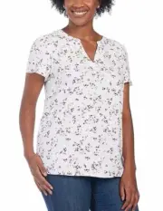 Hilary Radley Ladies' V-Neck Printed Blouse, Ivory, Plus Size 2X