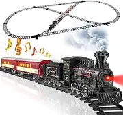 Hot Bee Model Train Set for Boys - Metal Alloy Electric Trains w/ Steam Locomotive,Passenger Carriages & Tracks,Train Toys w/ Smoke,Sounds & Lights, for 3 4 5 6 7+ Years Old Kids