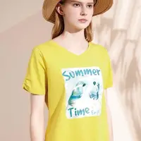 在飛比找momo購物網優惠-【JIN HWA 今譁】時尚V領夏日渡假風短版修身棉T S6