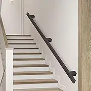Wall Mounted Stair Banister Handrail with Wrought Iron Brackets, 1m 150cm 2m 240cm 3m Black Metal Pipe Hand Rail Staircase Railing Safety Grab Bar for Outdoor Indoor Stairs(9ft/270cm)