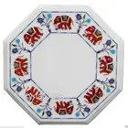 Natural Gemstone Inlay Work Side Table Top White Marble Coffee Table for Office