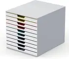 VARICOLOR 10 Drawer Unit - White Desktop Drawer Set with 10 Color Coded Draws -