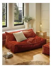 [Cadence & Co.] Wilde Ribbed Luxe Fleece Double Sofa Bean Bag Lounge Cover in Rust Red