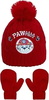 [PAW PATROL] Boys Knitted Bobble Hat + Mittens Winter Set with Reversible Sequins Marshall or Chase