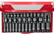 1/2 Inch Drive Deep Impact Socket Tools Kit Garage Workshop Set Chrome Vanadium Steel, 6-Point Design Heavy Duty for Garage & Workshop with Storage Case (35PCS)