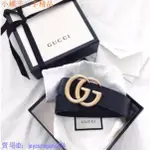 二手 GUCCI 400593 BUCK雙G 古銅金 皮帶 寬 4CM 黑色 牛皮 95 現貨