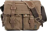 [Generic] Canvas Messenger Bag, Vintage Genuine Leather Shoulder Bag, Large Crossbody Satchel Purse Laptop Bag