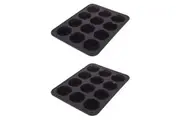 2PK Daily Bake Silicone 12-Cup Muffin Pan Mould/Mold Home Bakeware Charcoal