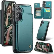 ELEPIK for Galaxy S24 FE Case with Card Holder, Kickstand [3 Card/Cash Holder] [for Women & Men] [Durable PU Leather] Magnetic Wallet Phone Cover for Samsung Galaxy S24 FE, Fashion Green