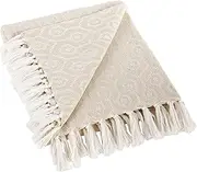 [DII] Modern Cotton Geometric Blanket Throw with Fringe for Chair, Couch, Picnic, Camping, Beach, & Keep Cozy with Everyday Use, 50x60, White