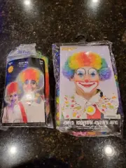 NEW Set of 2 Clown Wigs - Child & Adult Rainbow Halloween Party Costume Hair