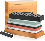 2-in-1 Knife Sharpening Stone Set with Bamboo Base & Flattening Stone