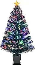 3ft Black Fiber Optic Christmas Tree,Pre-Lit Artificial Mini Christmas Tree, Tabletop Small Xmas Tree with Stars Holiday Home Decorations