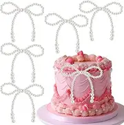 12Pcs Pearl Bow Cake Topper Bow Dots Cake Decorations, Bowknot Pearl Bows Cupcake Toppers for Bow Themed Birthday Party Decorations Wedding Baby Shower Party Cake Decoration Supplies