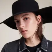 NWT All Saints Faye Chain Bolero Hat Wool Black Floppy Western OS