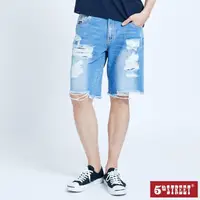 在飛比找momo購物網優惠-【5th STREET】男牛仔刷破短褲-中古藍