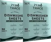 Zero Trace Dishwasher Detergent Eco-Friendly Sheets for Dish Washing - Plant Powered Technology - Plastic Free Biodegradable- 38 Count- Pack of 2 (76 Total Sheets)