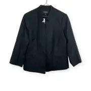 Talbots Black Open Front Wool Blazer Size 10 Notch Collar