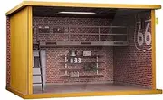 Simulation Car Garage Model 1:32 Car Parking lot Model Scene Wooden Simulation Assembled Garage Acrylic with Light and dustproof Display Case Model Garage Desktop(Red Brick Wall Version)