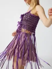 FESTIVAL Urban Outfitters UO HIPPIE purple fringe BOHO netted top small nwt