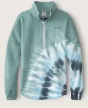 VS PINK Women’s varsity half Zip Sweatshirt Oil blue Tie dye Medium
