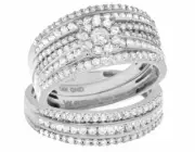 Ladies/Mens 14K White Gold Diamond Cluster Top Trio Bridal Ring Set 1.50 ct 6MM