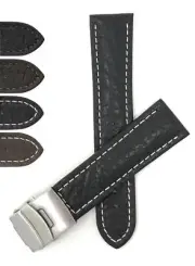 18mm Top Grain Leather Deployment Watch Band for Baume Mercier Clifton Baumatic