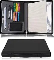 Wonderpool Travel Zippered Portfolio 3 Ring Binder A4 Padfolio Document Case with Removable Clipboard Legal Pad Holder, Business Office School Organizer for Men and Women (Black)