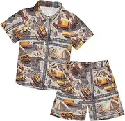 [Caihoyu] Toddler Baby Boy Short Sleeve Button Down Tops + Shorts Set Toddler Boy Outfit Infant Little Boy Gift