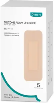 Dimora Foam Wound Dressing 2"X5" Waterproof Silicone Bandages with Adhesive Bord