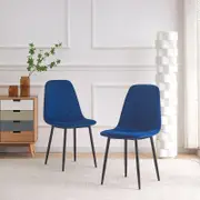 AINPECCA 2x Blue Upholstered Velvet Dining chair Black Metal Legs For Living room Dinning room Cafe Office