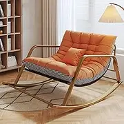 CADYNN Rocking Chair Oversized Patio Rocking Chairs with High Backrest Armchair 180KG Support Rocking Chairs Modern Loungewith Iron Frame for Living Room Bedroom(Multicolored2,Gold)