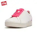 【FITFLOP】RALLY NEON POP LEATHER SNEAKERS螢光撞色繫帶休閒鞋-女(都會白/螢光粉)