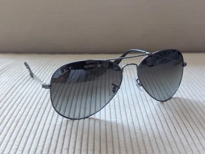 Ray-Ban Sunglasses Aviator 3025 Gunmetal Polarized Blue Gradient Grey 004/78 L