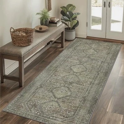 Runner Rugs Non Slip Hallway Runner Rug, Machine Washable Low Pile 2x12 Sage