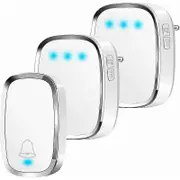 Winter promotion,Waterproof Wireless Doorbell, 300m Range Outdoor Door Bell, 1 Transmitter & 2 Receivers, Wireless Chime Kit with LED Flash, 36 Melodi