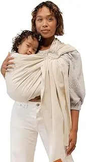 [WildBird] Ring Sling Baby Carrier - Newborn to Up to 35 lbs - for Moms, Dads & Caregivers - 100% Natural European Linen Fibers - Versatile & Adjustable - 74” Size - Sparrow Fabric & Bronze Ring