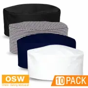 10 x UNISEX Black White Navy Checkered Kitchen RESTAURANT Flat Top Chef Hats