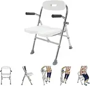 Topyond Shower Chair Seat with Padded Armrests, Backrest and Adjustable Design,Portable and Foldable for Easy Storage,for Seniors, Disabled and Injured People,Safety and Comfort